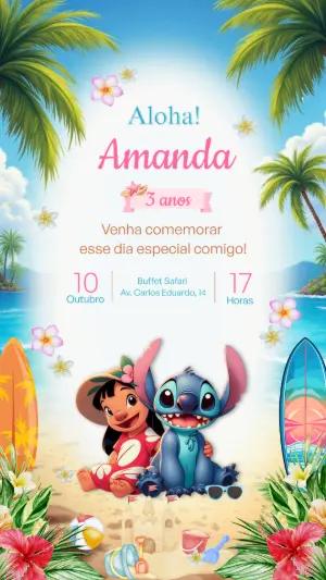 Convite de Aniversário Stitch e Lilo Tropical para Editar