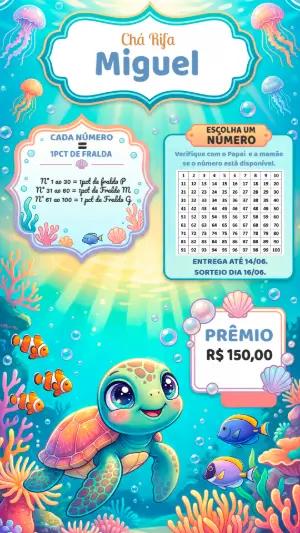Chá Rifa Fundo do Mar com Tartaruga Modelo Editável