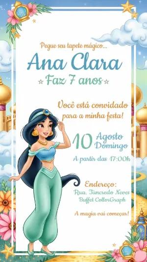 Convite de Aniversário Princesa Jasmine para Editar Online