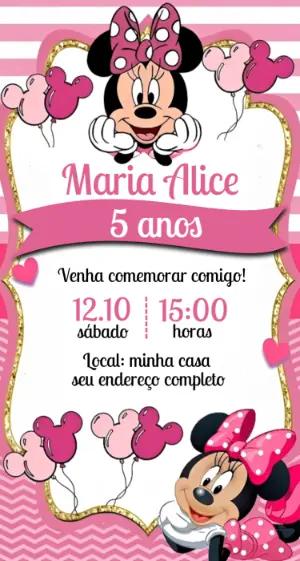Convite de Aniversário Minnie Rosa Fofo para Editar