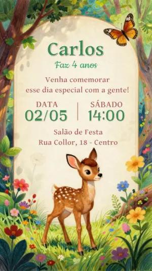 Convite de Aniversário Cervo na Floresta Encantada para Editar
