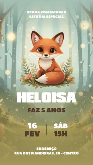 Convite de Aniversário Raposa no Bosque Encantado Editável