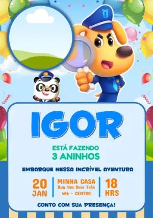 Convite de Aniversário Infantil Detetive Labrador para Editar