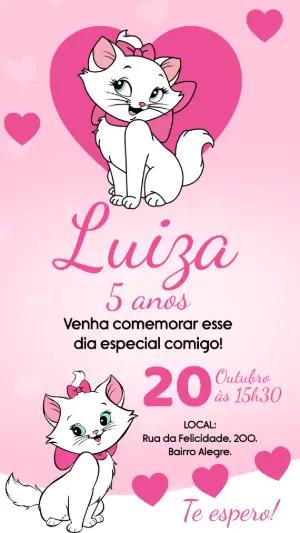 Convite de Aniversário Gatinha Marie Rosa para Editar