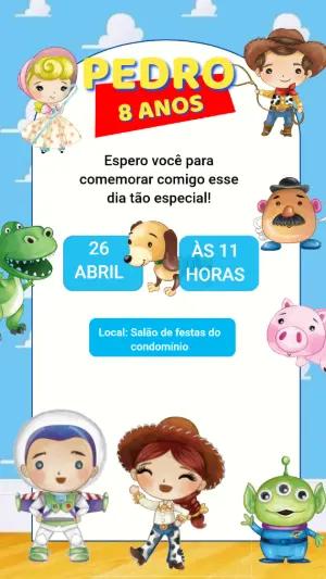 Convite Digital Aniversário Infantil Tema Toy Story Editável