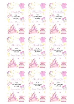 Pink Pajama Party Favor Tag - Editable Template