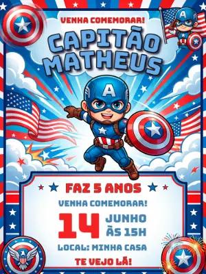 Convite de Aniversário Capitão América Infantil para Editar
