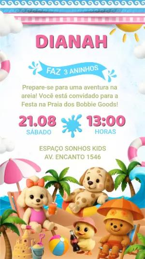 Convite Digital Aniversário Infantil Tema Praia Fofa Editável