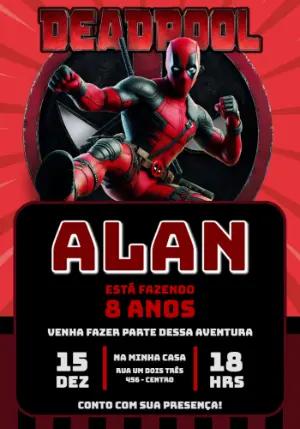 Convite Digital Editável Aniversário Infantil Tema Deadpool