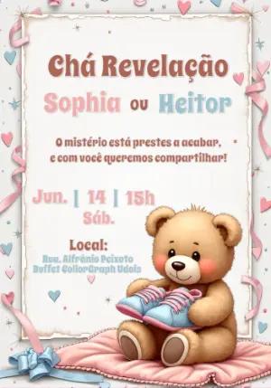 Convite Chá Revelação Ursinho Fofo para Editar Online