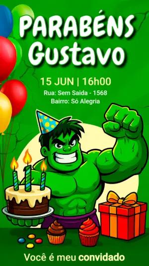 Convite Aniversário Incrível Hulk para Editar Online