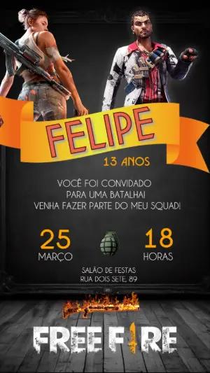 Convite de Aniversário Free Fire Gamer para Editar