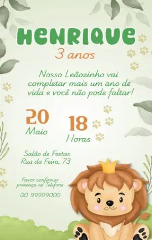 Convite Aniversário Leãozinho Safari para Editar Online