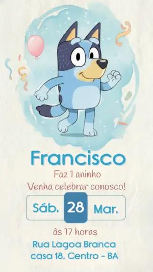 Convite Digital Aniversário Infantil Bluey Editável