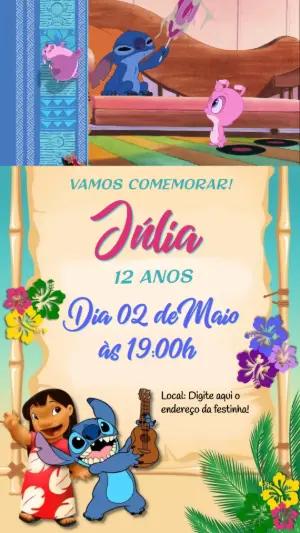 Convite Animado Aniversário Lilo e Stitch para Editar Online