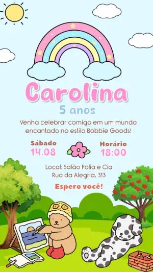 Convite Aniversário Bobbie Goods com Bichinhos Fofos para Editar