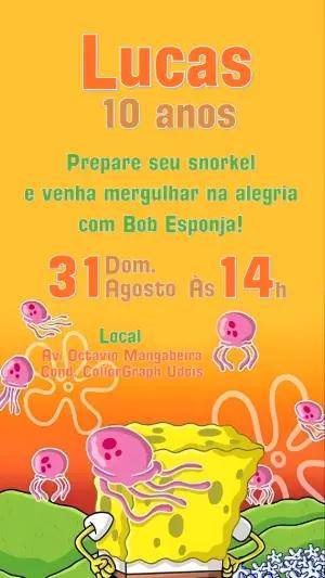 Convite de Aniversário Bob Esponja Fundo do Mar para Editar