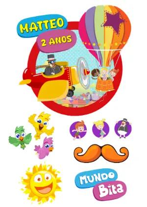 Topo de Bolo Mundo Bita Infantil para Aniversário Editável