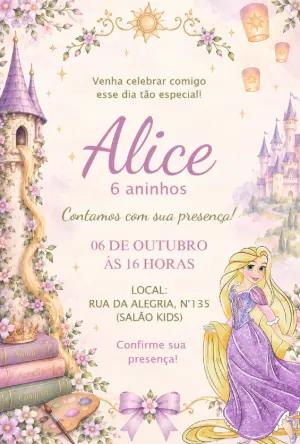 Convite de Aniversário Rapunzel Enrolados para Editar