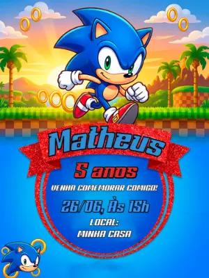 Convite Digital do Sonic: Modelo Editável para Festa Infantil