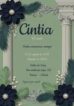 Convite de Aniversário Adulto Elegante com Flores Editável