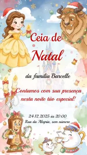 Convite Animado de Natal A Bela e a Fera para Editar Online