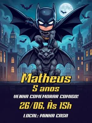Convite de Aniversário Batman Herói Infantil para Editar