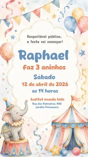 Convite de Aniversário Circo Aquarela para Editar