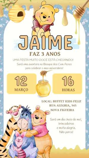 Convite de Aniversário Ursinho Pooh Fofo para Editar