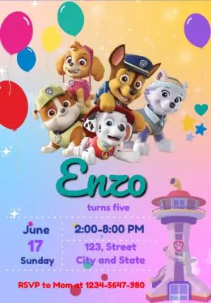 Colorful Paw Patrol Birthday Invitation Editable Template