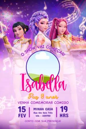 Convite de Aniversário Guerreiras do Kpopcom Foto Editável