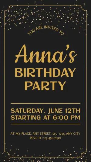 Elegant Black and Gold Birthday Invitation to Edit