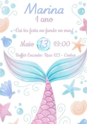 Convite de Aniversário Sereia Fundo do Mar Editável