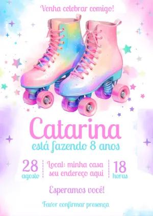 Convite de Aniversário Patins Colorido para Editar Online