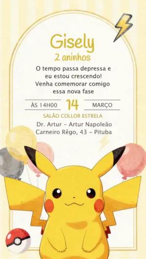 Convite Digital de Aniversário Infantil Pikachu para Editar