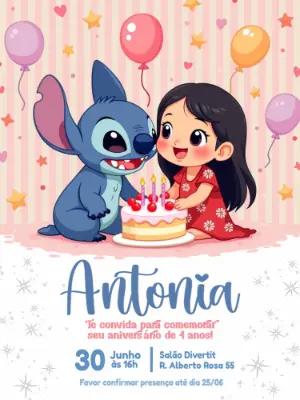 Convite de Aniversário Lilo e Stitch Editável Online