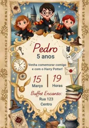 Convite de Aniversário Harry Potter Infantil para Editar