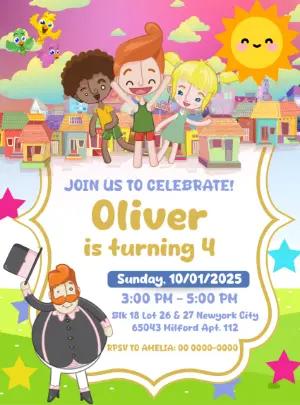 Editable Bita World Birthday Invitation with Fun Characters