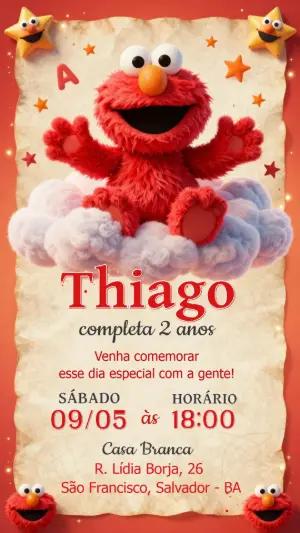 Convite de Aniversário Elmo Fofo em Pergaminho Editável