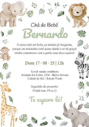 Convite Chá de Bebê Safari com Animais Fofos para Editar Online
