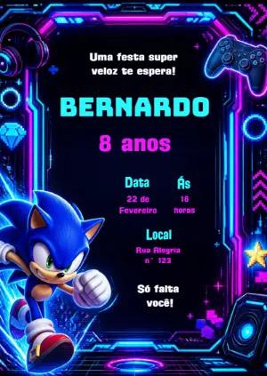 Convite de Aniversário Sonic Gamer Editável
