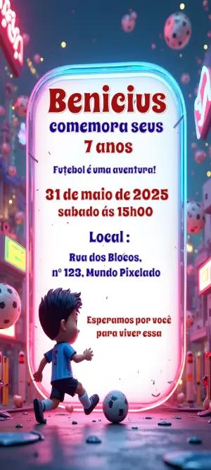 Convite Aniversário Futebol Estilo Gamer para Editar Online