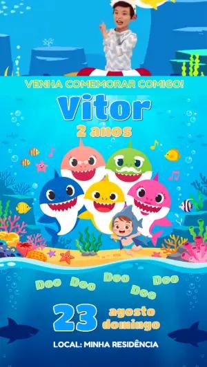 Convite Animado Baby Shark: Vídeo de Aniversário para Editar