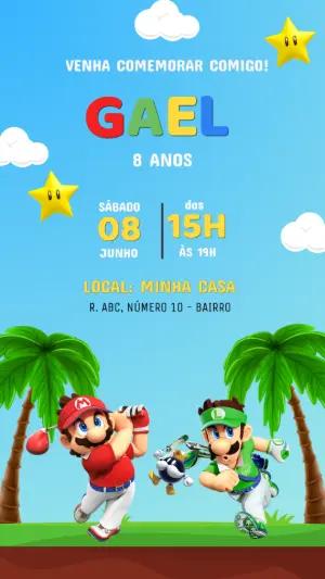 Convite Aniversário Super Mario Golf para Editar Online