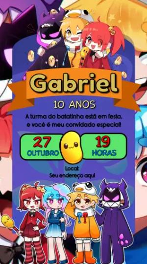 Convite Animado Turma da Batatinha para Aniversário Infantil