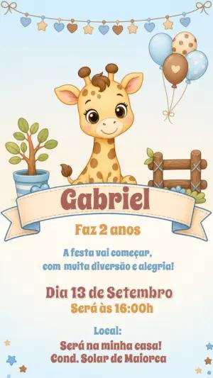 Convite Aniversário Girafinha Aquarela | Modelo Digital Editável
