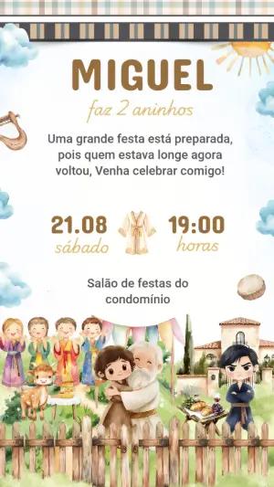 Convite Aniversário Infantil Tema Filho Pródigo Editável