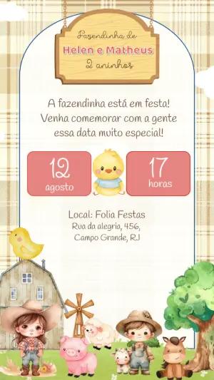 Convite de Aniversário Fazendinha Fofo para Editar Online