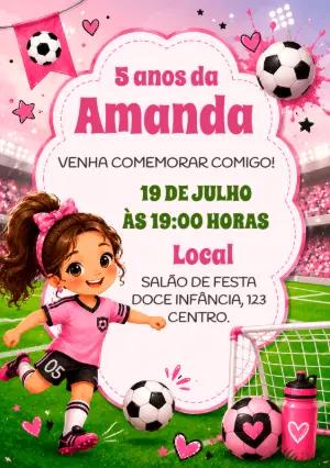 Convite de Aniversário Futebol Rosa Menina Editável