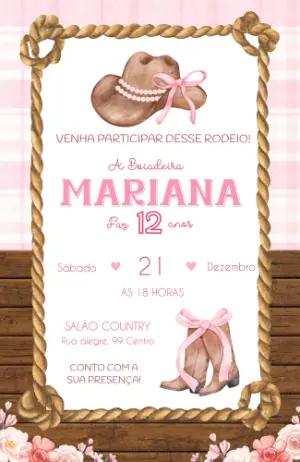 Convite Aniversário Country Menina Boiadeira Editável